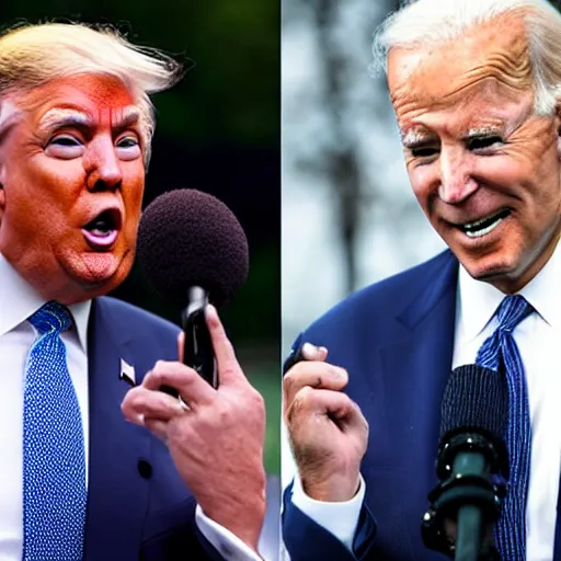 Prompt: Donald Trump and Joe Biden as conjoined twins with neck ties