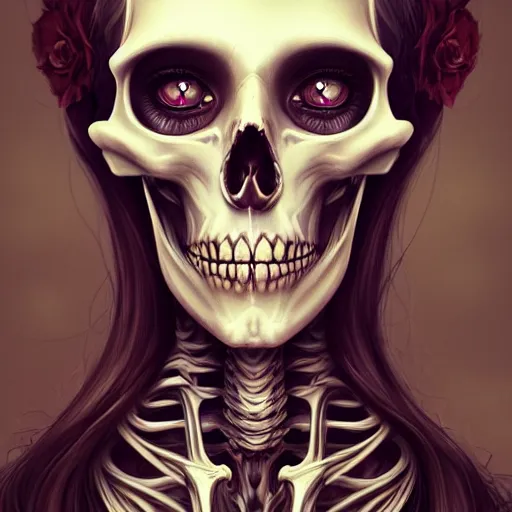 Image similar to a portrait of a skeleton, Anna Dittmann, dark, gothic, highly detailed, masterpiece, sharp, digital art, surreal, featured on artstation, HD, 8K