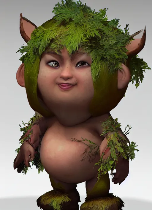 Image similar to Auka a fantasy charater Proto-Slavic mythology, A kind of mischievous forest spirit, small, pot-bellied, with round cheeks., full body, detailed and realistic, 4k, top-artstation, inspired blizzard games, octane render