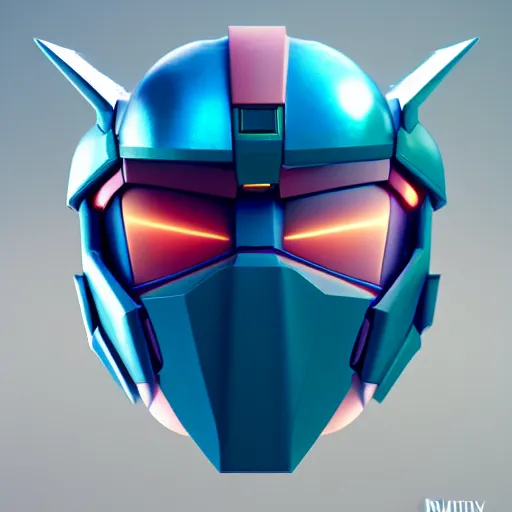 Prompt: gundam head, v - fin, octane render, soft light, mekka, behance, vector, highly detailed illustration, realistic, winged helmet design, dribbble. com, by secondsyndicate studio,