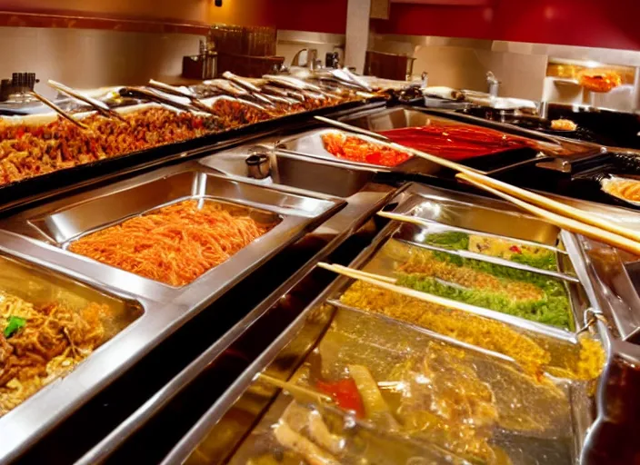 Prompt: high quality photo of a chinese buffet in america, extreme detailed