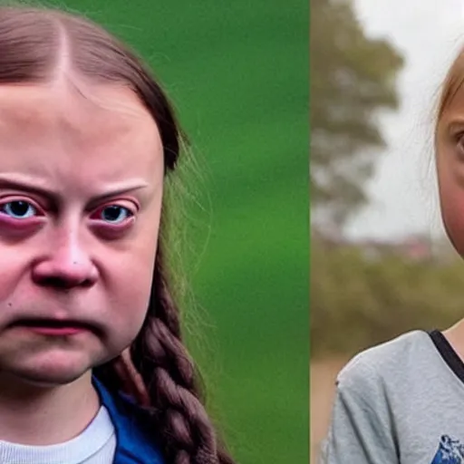 Image similar to greta thunberg displeased face, face swap with thomas tank engine