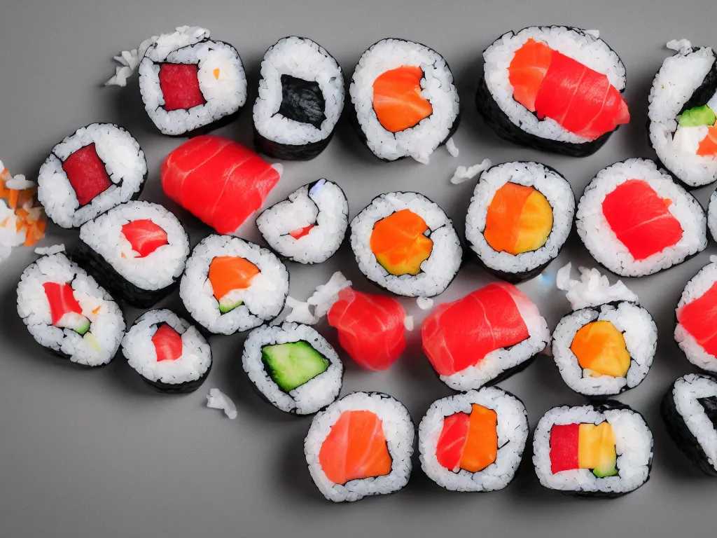 Prompt: Shape of USA map made out of onigiri sushi, in the style of sushi, photography, professional lighting