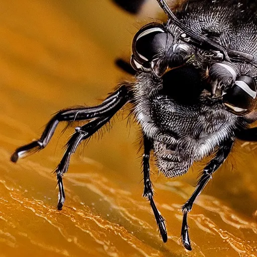 Prompt: kung fu flies fighting with each other, macro, canon eos