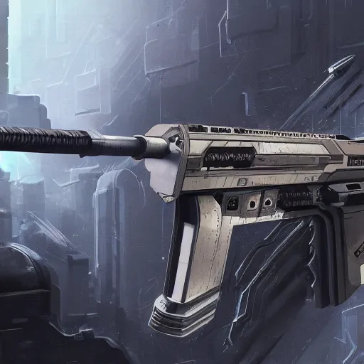 Image similar to concept art image of a bulky rectangular scifi gun 4k digital art detailed 3d realistic