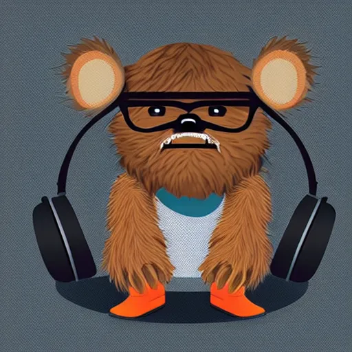 vector artwork of an ewok wearing glasses, smoking and Stable