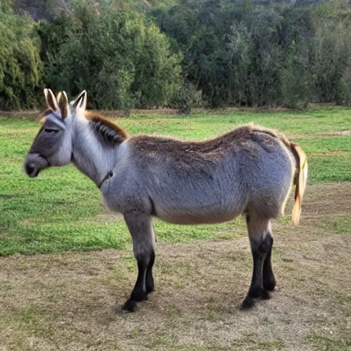Prompt: a donkey with three legs.