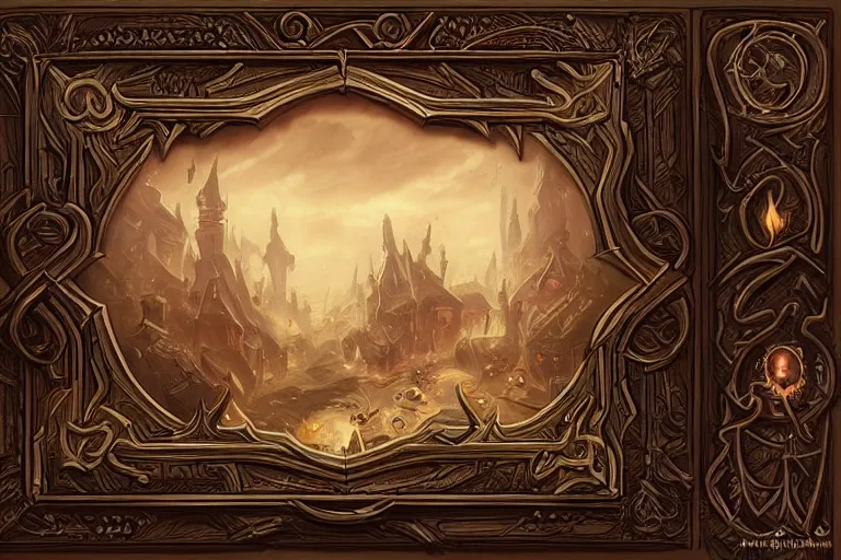 Image similar to book decorative border frame, d & d, fantasy, intricate, elegant, highly detailed, digital painting, artstation, illustration, hearthstone