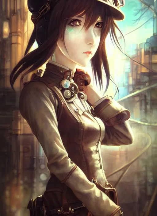 Image similar to portrait Anime Girl steampunk cute-fine-face, pretty face, realistic shaded Perfect face, fine details. Anime. Bioshock steampunk realistic shaded lighting by katsuhiro otomo ghost-in-the-shell, magali villeneuve, artgerm, rutkowski Jeremy Lipkin and Giuseppe Dangelico Pino and Michael Garmash and Rob Rey