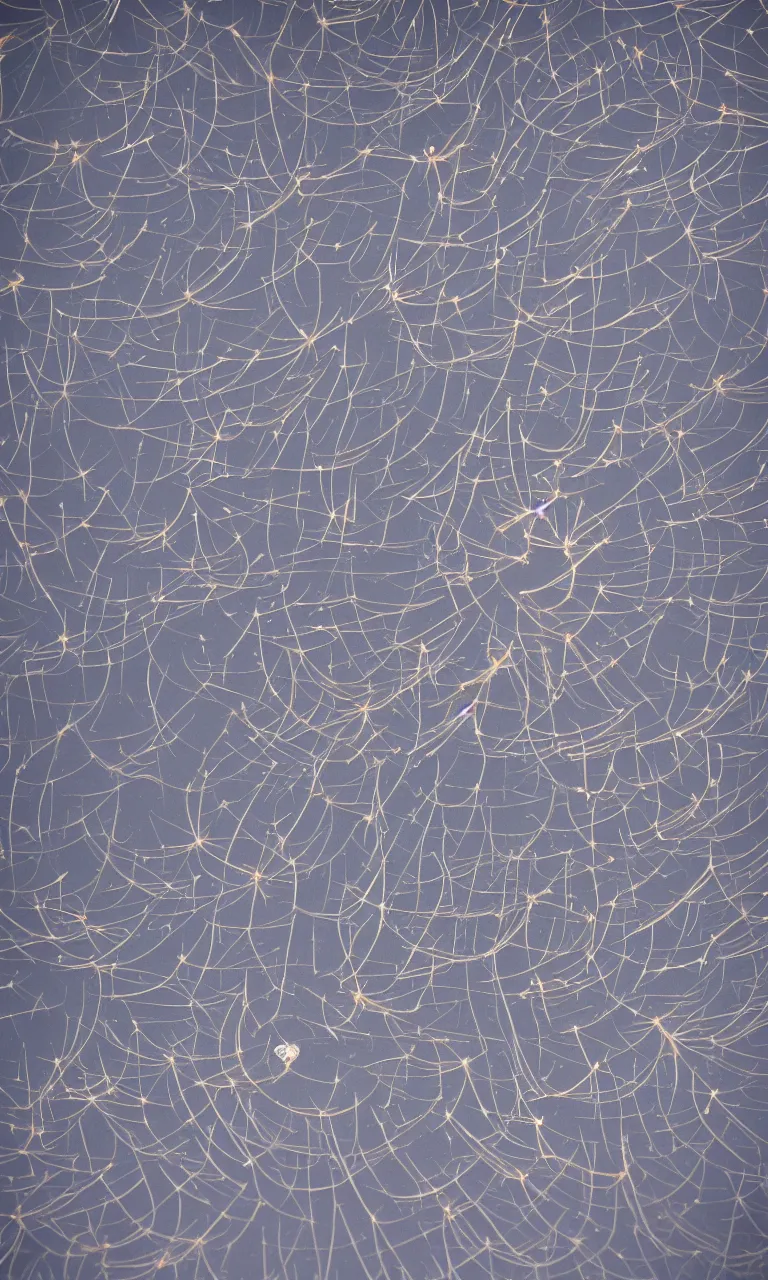 Image similar to wide thick colloid sheets, photo of transparent Ctenophora billowing its layered body, extreme shallow depth of field