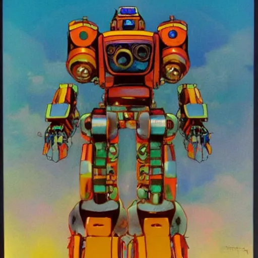 Prompt: colourful mecha robot, art drew struzan, stanley artgem lau