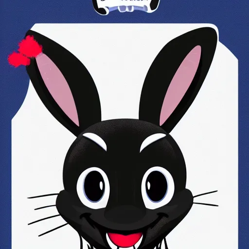 Image similar to A extremely highly detailed majestic hi-res beautiful, highly detailed head and shoulders portrait of a scary terrifying, horrifying, creepy goofy black cartoon rabbit with scary big eyes, earing a shirt laughing, hey buddy, let's be friends, in the style of Walt Disney