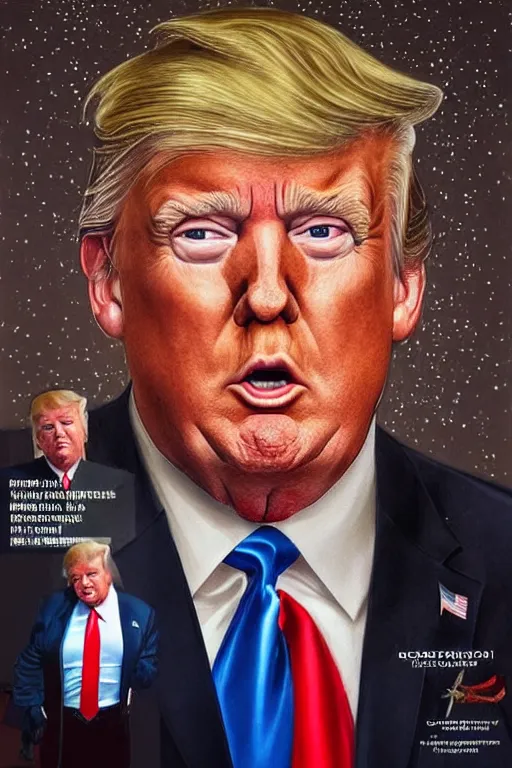 Image similar to photorealistic portrait photograph of donald trump!! with a nuclear missile, handsome, depth of field, soft focus, highly detailed, intricate, realistic, national geographic cover, soft glow, textured, artstation, concept art, sharp focus, illustration, art by artgerm and greg rutkowski and alphonse mucha