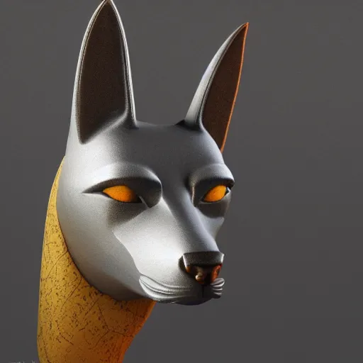 Image similar to anubis, nasus, digital model, head, detailed, beeple, art station, egypt, full color, head, colored, perfect lines, symetric