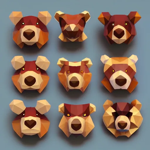 Prompt: lowpoly style cubist cute teddy bears