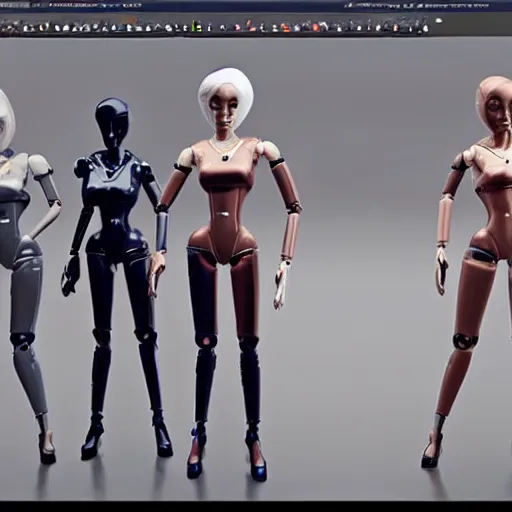 Prompt: store selling womanized humanoid robots made of steel, unreal engine 5, sharp focus
