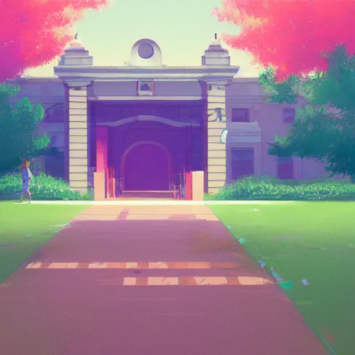 Prompt: a beautiful picture of the entrance of an high school, art by masaaki yuasa, and greg rutkowski, trending on artstation