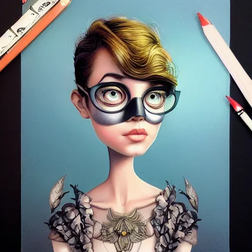 Image similar to Lofi portrait with bird, Pixar style by Joe Fenton and Stanley Artgerm and Tom Bagshaw and Tim Burton