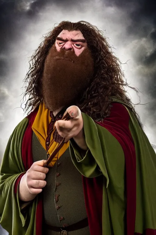 Image similar to hagrid frog face, gryffindor, hogwarts, high details, best composition, harry potter, dramatic pose, 4 k