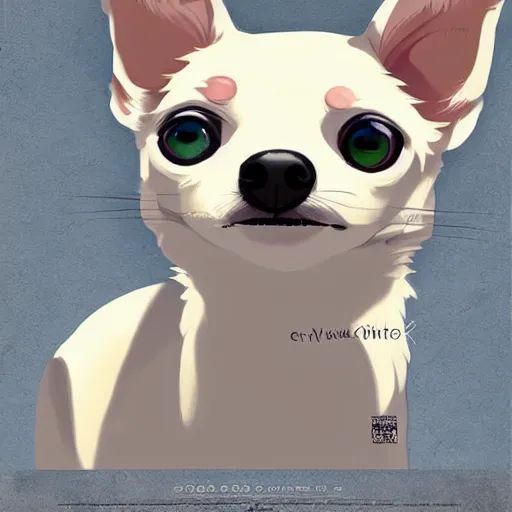 Image similar to white chihuahua cinematic composition, studio ghibli, digital art, cute