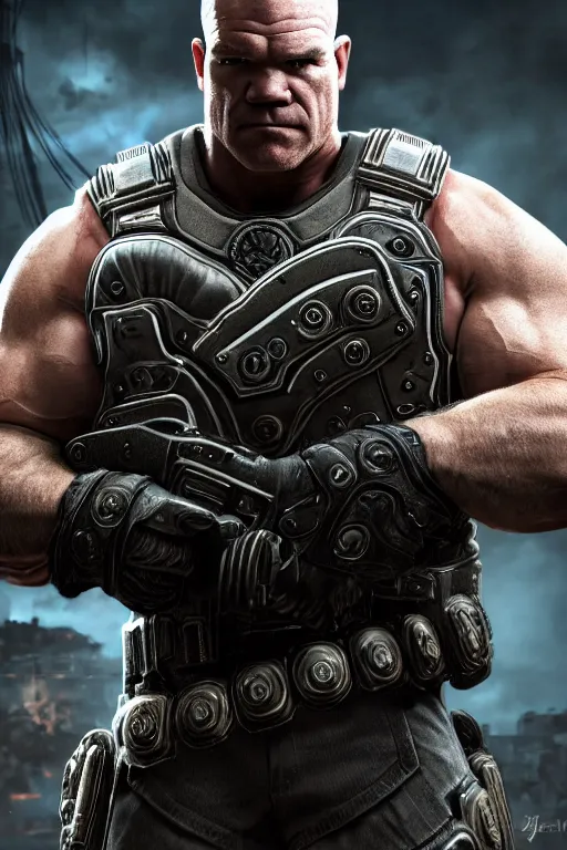 Image similar to jocko willink as a muscular Gears of War character commanding, photorealism, half body, HDR ambient background, unreal engine 5, hyperrealistic, highly detailed, XF IQ4, 150MP, 50mm, F1.4, ISO 200, 1/160s, cinematic lights, Adobe Lightroom, photolab, Affinity Photo, PhotoDirector 365, realistic