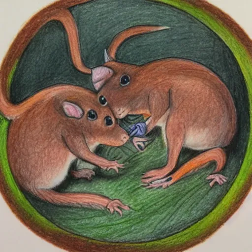 Image similar to a seamless circle of rats connected mouth to tail, colored pencil sketch