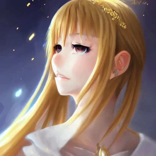 Image similar to portrait of an anime princess in white and golden clothes , digital painting , artstation , devian art , 4k , HD