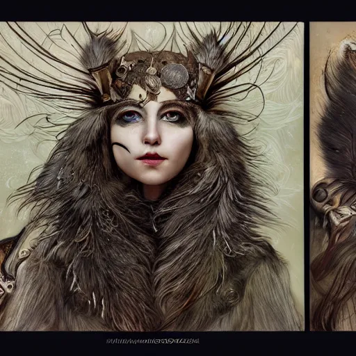 Prompt: a photograpic portrait of a anthropomorphic norse mythology mimosa, wearing furry clothes in the style of heilung an experimental folk music band, fantasy, intricate, elegant, highly detailed, digital painting, artstation, concept art, smooth, sharp focus, illustration, art by artgerm and H R Giger and alphonse mucha