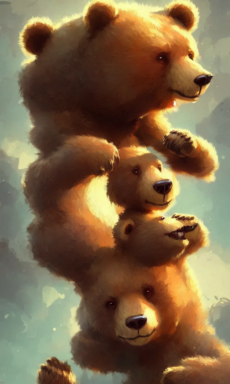 Image similar to cute cartoon bear, sharp focus, illustration, highly detailed, digital painting, concept art, matte, art by wlop and artgerm and greg rutkowski and alphonse mucha, masterpiece