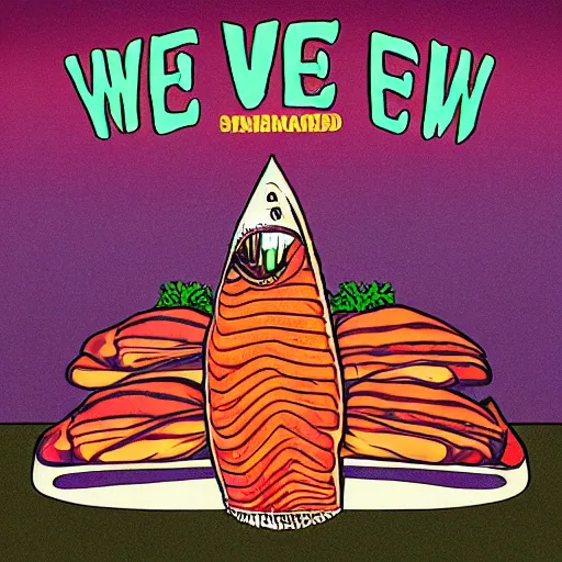 Image similar to ween album cover composed of smoked salmon