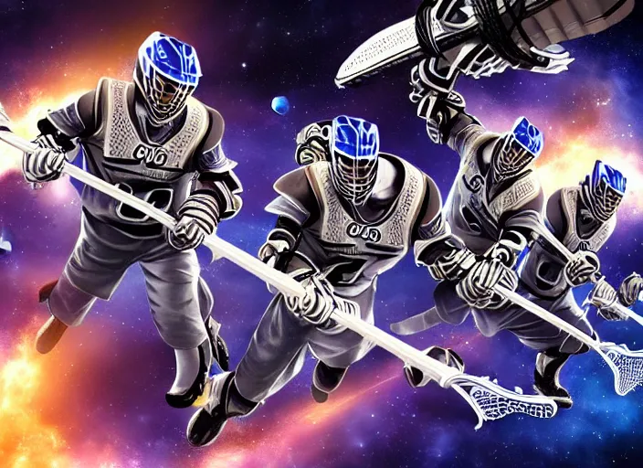 Prompt: lacrosse team chitauri, playing intergalactic championship, in space, highly detailed, 8k, intricate, award winning.