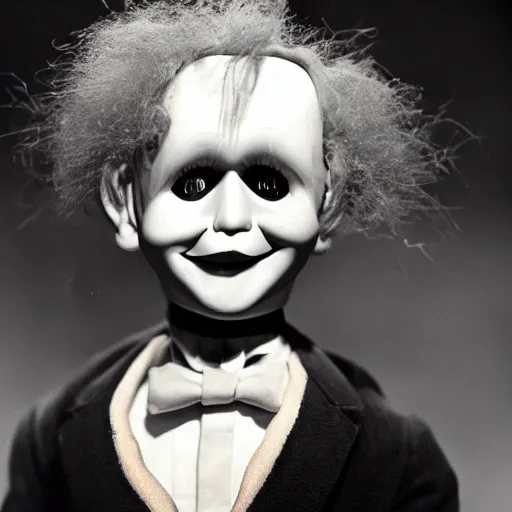 Prompt: ultra high detailed stunning portrait of a ventriloquist dummy in eraserhead, scary, horrifying, creepy