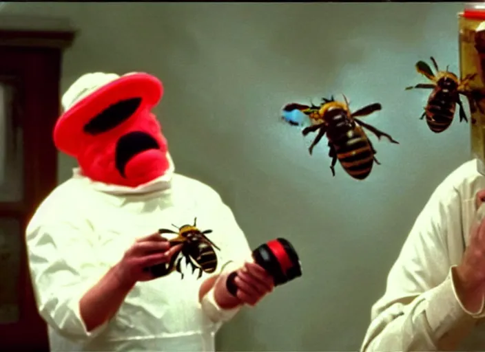 Image similar to ted cruz spitting out bees as the candyman, movie still, from the candyman 1 9 9 2 movie, 8 k, realistic