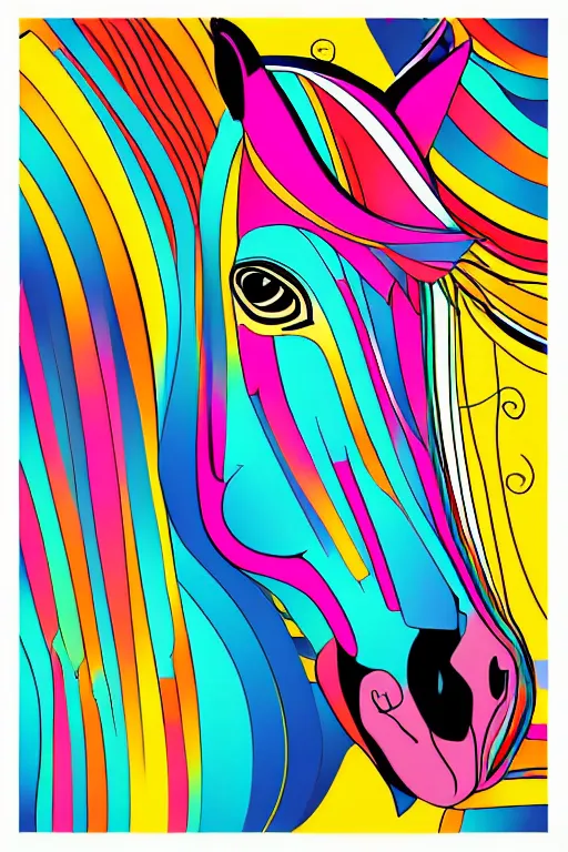 Image similar to minimalist boho style art of a colorful horse, illustration, vector art