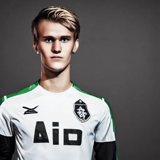 Prompt: a realistic detailed photo of a guy who is an attractive humanoid who is half robot and half humanoid, who is a male android, soccer player martin ødegaard, shiny skin, posing like a statue, blank stare, in a living room, on display