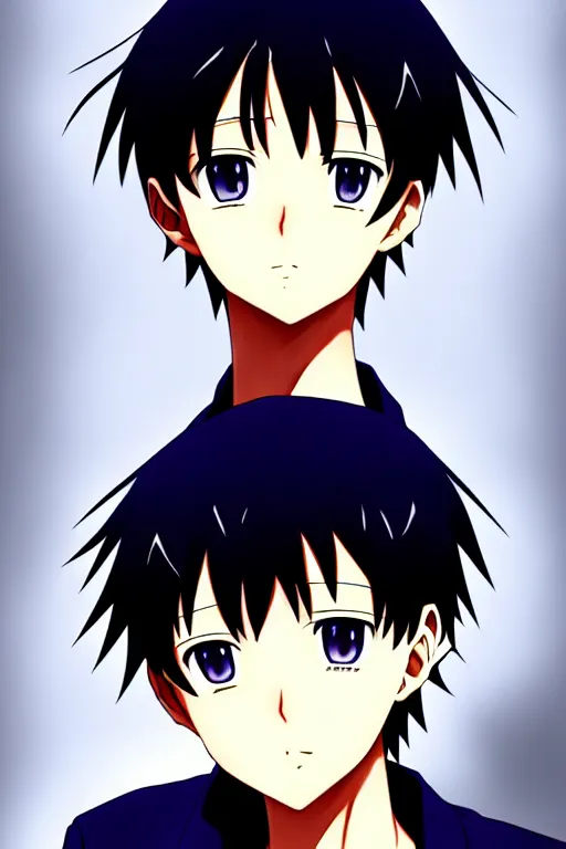 Prompt: anime art full body portrait character concept art, anime key visual of shinji ikari, finely detailed perfect face delicate features directed gaze, trending on pixiv fanbox, evangelion, extremely high quality artwork