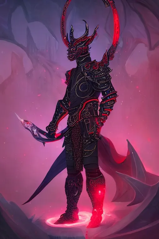 Image similar to beautiful, digital art of an elegant, intricate, beautiful, colourful, archer, black draconic - leather, with red glow - spots, full body armor. artstation, rpg, beautiful complex background. runescape by erak note, tooth wu, neil richards, kan liu, siwoo kim