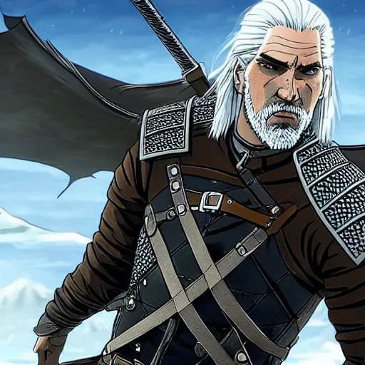Prompt: geralt of rivia in attack on titan