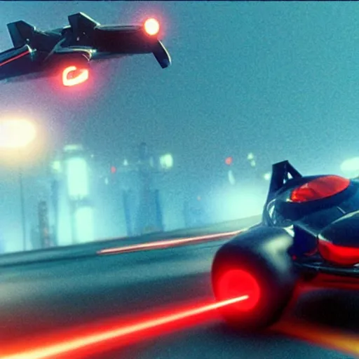 Image similar to still of an F-Zero race, with several hovercrafts racing at high speed, in the movie Blade Runner, cinematic lighting, 4k