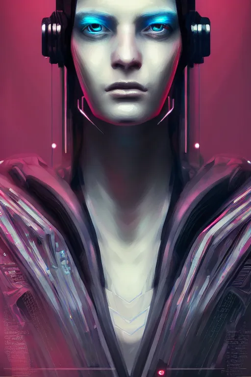 Image similar to a portrait of the cyberpunk android, high - contrast, intricate, elegant, highly detailed, digital painting, artstation, concept art, smooth, sharp focus, illustration