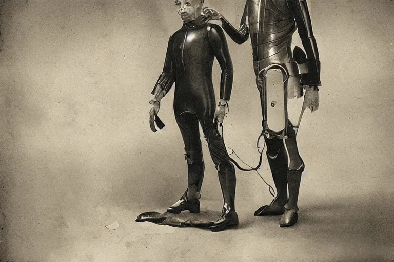 Image similar to a single time traveler dressed in a futuristic experimental suit