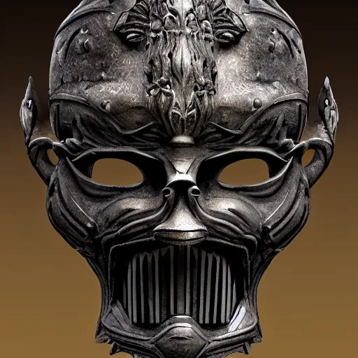 Prompt: an ominous dark ancient mask. hyper - detailed. gothic baroque. symmetric. epic. unreal render.