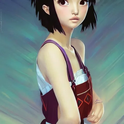 Image similar to a beautiful young japanese natalie portman alluring gravure model, wearing elegant designer overalls, elegant overalls with mesoamerican patterns, mesoamerican native street fashion, princess mononoke, by and wlop and ilya kuvshinov and artgerm and, aesthetic, gorgeous, stunning, alluring, attractive, artstation, pinterest, digital art