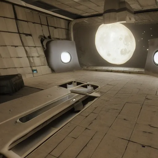 Prompt: i inherited some moon base home thingy with 2 extra rooms we can sell. unreal engine, raytracing, high res