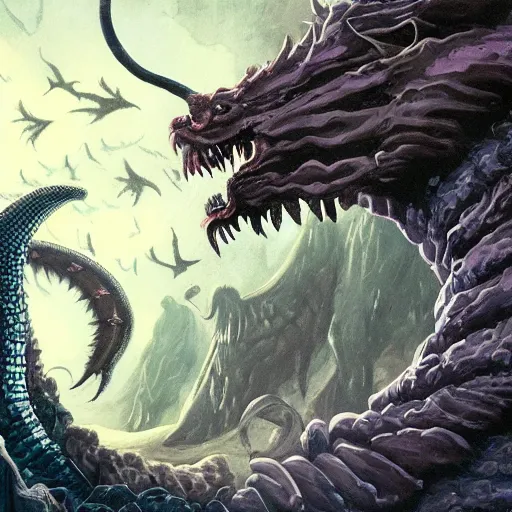 Prompt: epic dark fantasy illustration on the planet of worms and wurms and wyrms