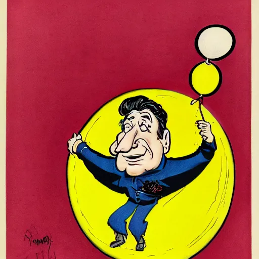 Image similar to cartoon caricature of scowling robert deniro holding a smiley face balloon by bill ward and hirschfeld