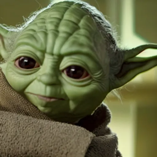 Image similar to film still of yoda as emma stone as yoda