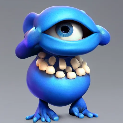 Prompt: a blue character with short arms, 3 d, pixar, rainbow, subsurface scattering, volumetric lighting, octane rendering, bloom, ambient occlusion, by artgerm and tooth wu and craola and don bluth