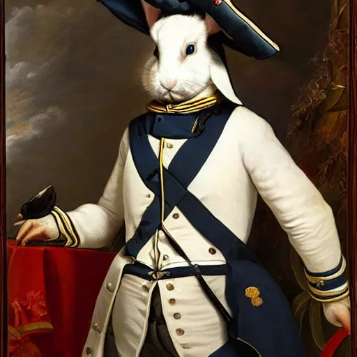 Image similar to a rabbit dressed as a napoleonic officer