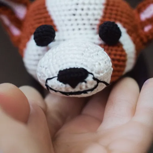 Prompt: a crochet corgi puppy, super cute, kawaii, extremely detailed, complex, intricate, Sigma 50mm f/1.4